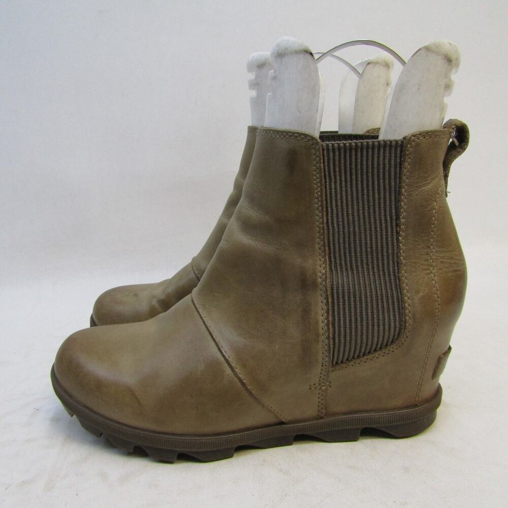 Sorel Womens Size 9.5 Brown Leather Chelsea Wedge Ankle Fashion Boots Bootie